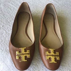 Tory Burch Raleigh leather ballet flats nutria / gold Size S
